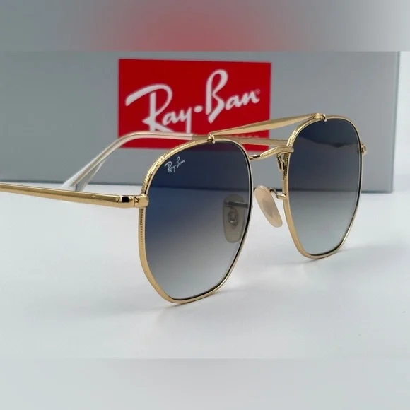 Ray-Ban Sunglasses Marshal II RB3648 Aviator Gold Hexagon Frame Light Blue 360 - Picture 13 of 15